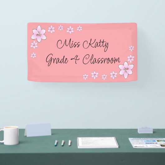 Roze Bloemen Teacher Banner (Beurs)