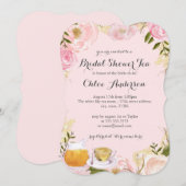 Roze Bloemen Teacup Bruids Douche Uitnodiging (Voorkant / Achterkant)