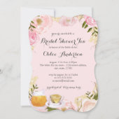 Roze Bloemen Teacup Bruids Douche Uitnodiging (Voorkant)
