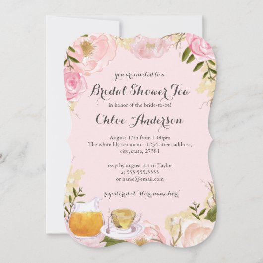 Roze Bloemen Teacup Bruids Douche Uitnodiging (Voorkant)