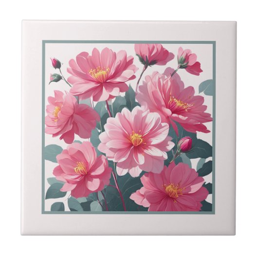 Roze Bloemen Tegeltje (Voorkant)