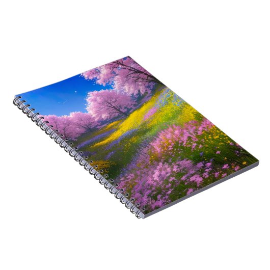 Roze Bloemen temidden van serene groen Notitieboek (Rechterzijde)