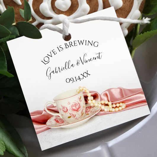 Roze Bloemen Thee Cup Parels Liefde is Brouwen Bru Bedankjes Labels