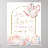 Roze Bloemen Thee Hoeveel Kisses Bruids Spelletjes Poster (Voorkant)