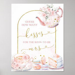 Roze Bloemen Thee Hoeveel Kisses Bruids Spelletjes Poster