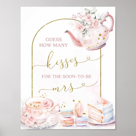 Roze Bloemen Thee Hoeveel Kisses Bruids Spelletjes Poster (Voorkant)