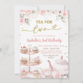 Roze Bloemen Thee voor Twee 2e Verjaardag Kaart (Voorkant)