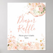 Roze Bloemen Thee voor Twee Baby shower Luier Raff Poster (Voorkant)