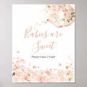 Roze Bloemen Thee voor Twee Baby's Zijn Zoet Poster (Voorkant)