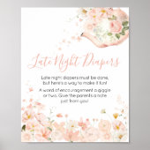 Roze Bloemen Thee voor Twee Late Night Luiers Poster (Voorkant)