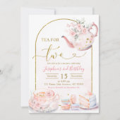 Roze Bloemen Thee voor Twee Meisje Verjaardagsfees Kaart (Voorkant)