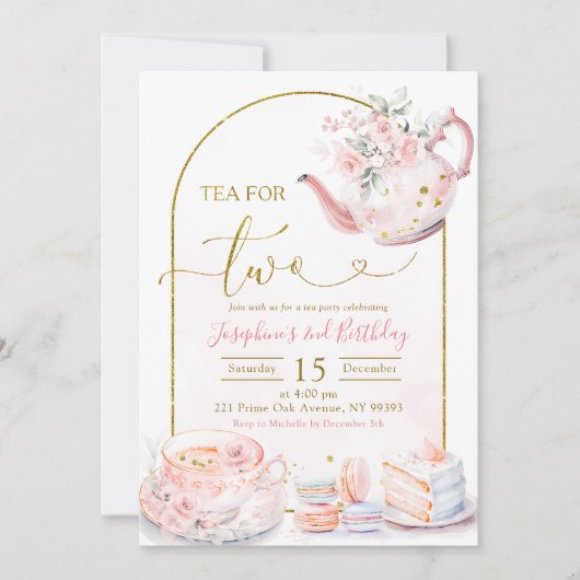 Roze Bloemen Thee voor Twee Meisje Verjaardagsfees Kaart (Voorkant)