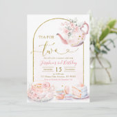 Roze Bloemen Thee voor Twee Meisje Verjaardagsfees Kaart (Staand voorkant)