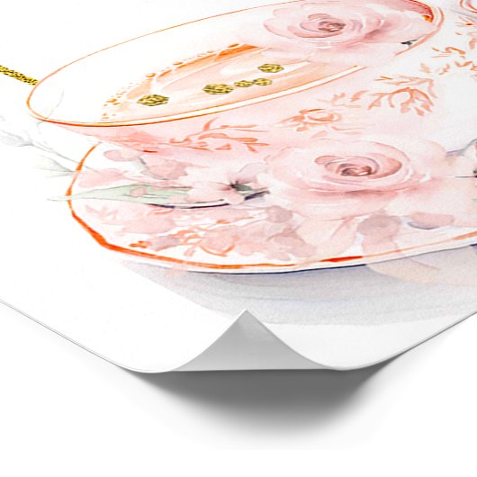 Roze Bloemen Thee voor Twee Verjaardag Welkomstbor Poster (Hoek)