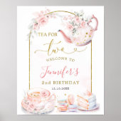 Roze Bloemen Thee voor Twee Verjaardag Welkomstbor Poster (Voorkant)