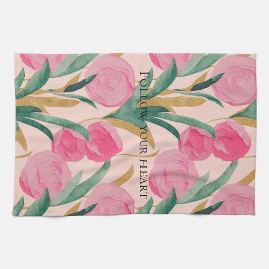 Roze bloemen theedoek (Horizontaal)