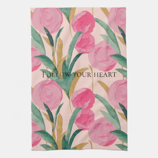 Roze bloemen theedoek (Verticaal)