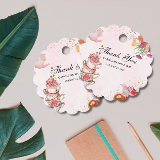 Roze Bloemen theefeest Baby is Brouwen baby shower Bedankjes Labels
