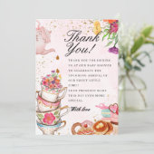 Roze Bloemen theefeest Baby is Brouwen baby shower Bedankkaart (Staand voorkant)