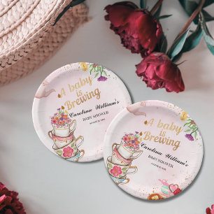 Roze Bloemen theefeest Baby is Brouwen baby shower Papieren Bordje