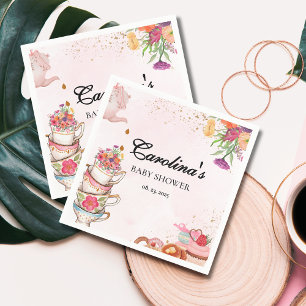 Roze Bloemen theefeest Baby is Brouwen baby shower Servet