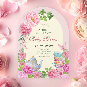 Roze Bloemen theekopje tuin baby shower Kaart