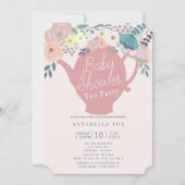 Roze Bloemen Theepot Tea Party Baby shower Kaart (Voorkant)