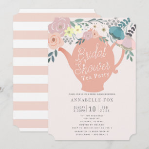 Roze Bloemen Theepot Tea Party Vrijgezellenfeest Kaart