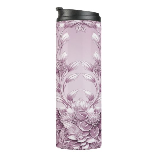Roze Bloemen Thermische Tumbler Thermosbeker (Geroteerd rechts)