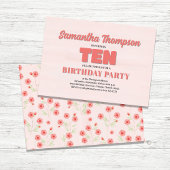 Roze Bloemen Tiende Verjaardag Meisje Party Sjablo Kaart