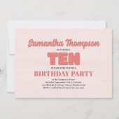 Roze Bloemen Tiende Verjaardag Meisje Party Sjablo Kaart (Voorkant)