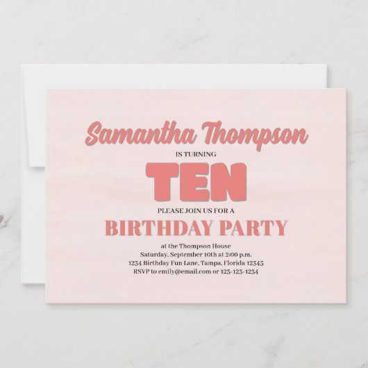 Roze Bloemen Tiende Verjaardag Meisje Party Sjablo Kaart (Voorkant)