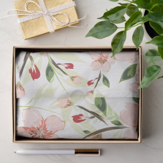 Roze bloemen tissuepapier (Geschenk)