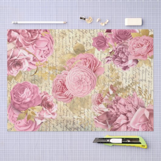 roze  bloemen tissuepapier