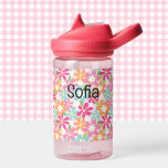 Roze bloemen Toddler personaliseer duurzame naam Waterfles<br><div class="desc">Roze bloemen Toddler personaliseer de naam Duurzame waterfles</div>