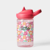 Roze bloemen Toddler personaliseer duurzame naam Waterfles (Links)
