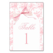 Roze Bloemen Toile Bow Baby shower Tafelnummers (Voorkant)
