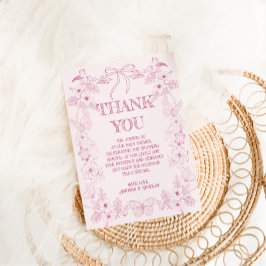 Roze Bloemen Toile De Jouy Meisje Baby shower Bedankkaart