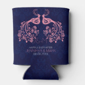 Roze Bloemen Tortelduifjes Donkerblauw Custom Acht Blikjeskoeler (Achterkant)