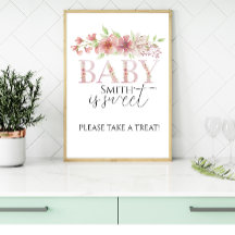 Roze Bloemen Treat Station Sign Poster
