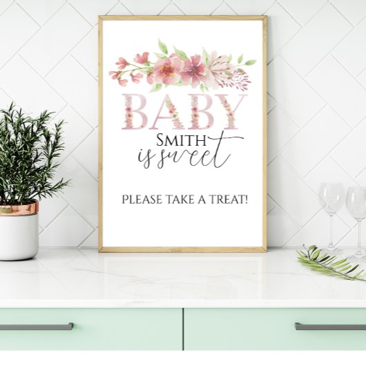 Roze Bloemen Treat Station Sign Poster