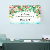 Roze Bloemen Tropisch Vrijgezellenfeest Welkom Spandoek (Beurs)