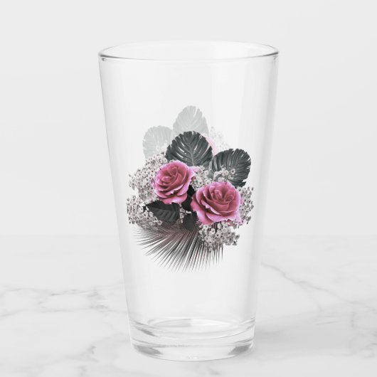 Roze bloemen Tropische bladeren Glas (Voorkant)