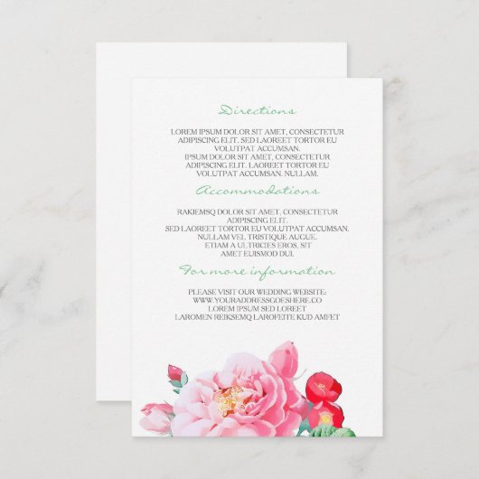  Roze Bloemen Trouwdetails - Informatie Informatiekaartje (Voorkant / Achterkant)