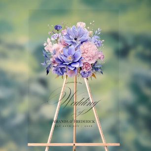 Roze Bloemen Trouwen met Korenbloem Blauw & Mauve Acryl Bord