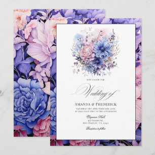 Roze Bloemen Trouwen met Korenbloem Blauw & Mauve Kaart