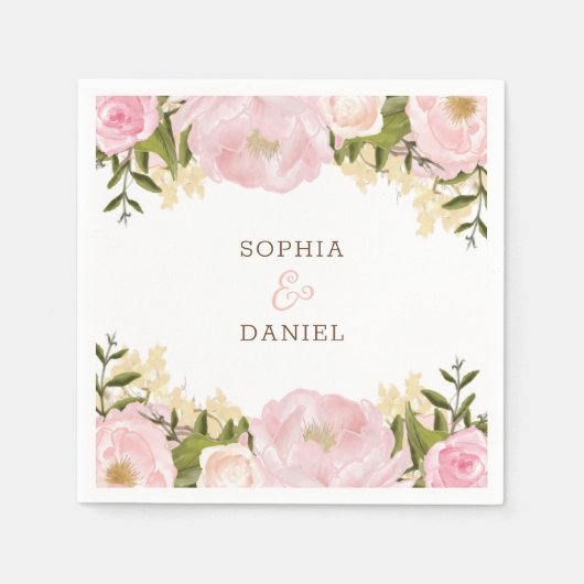 Roze Bloemen Trouwen Vrijgezellenfeest servetten (Voorkant)