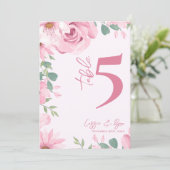 Roze Bloemen Trouwfeest Tafelnummer (Staand voorkant)