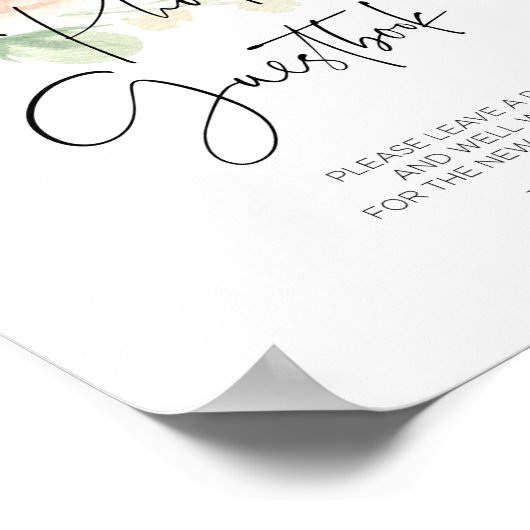 Roze Bloemen Trouwfoto Gastengastenboek Bord Poster (Hoek)