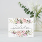 Roze Bloemen Trouwfoto Save the Date Uitnodiging Briefkaart (Staand voorkant)